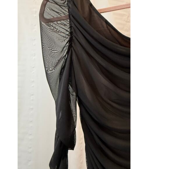 Venus Size Small Long Asymmetrical Wedding BodyCon Sheath Sexy Black Dress - Picture 4 of 5